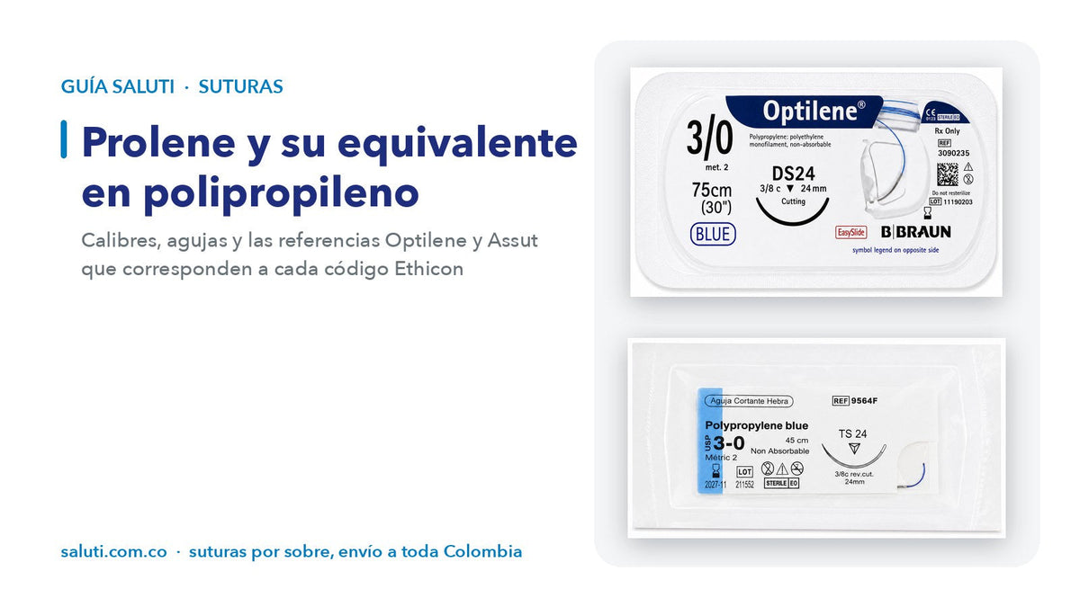 Sobre de Optilene 3/0 DS24 de B. Braun y de polipropileno Assut 3/0, los equivalentes de Prolene
