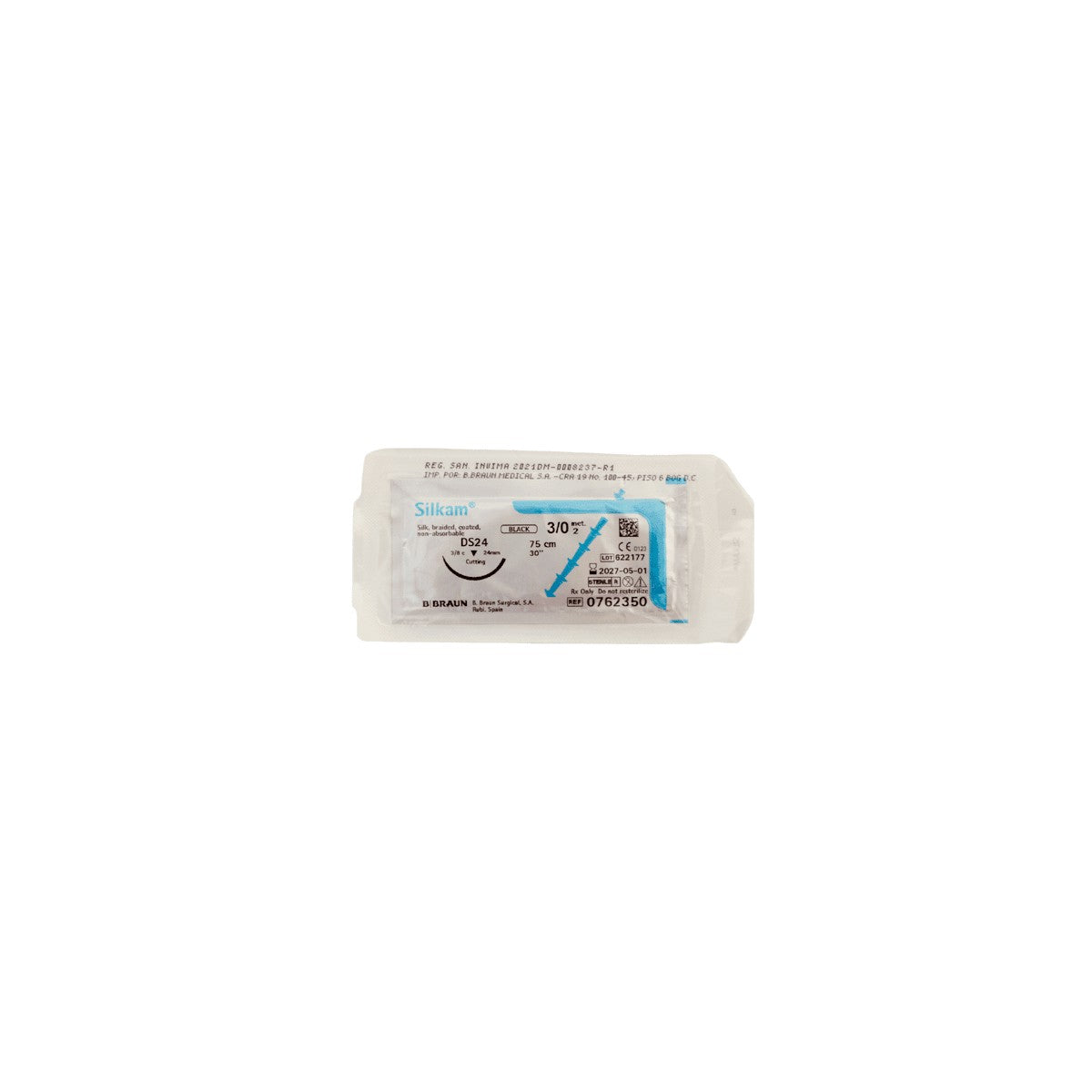 Seda quirúrgica Silkam 3/0 negra trenzada de B. Braun