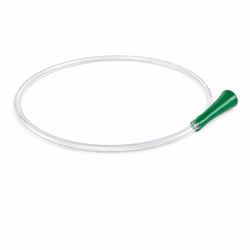 Sonda Nelaton #18 de MEDITEC, fabricada en PVC médico, color transparente, con embudo verde y dos orificios laterales, longitud 40 cm.