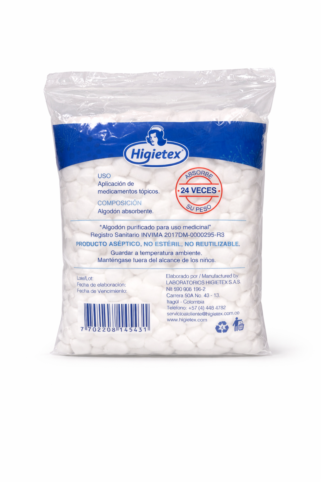 Algodón En Motas Blancas 250g - Higietex Premium