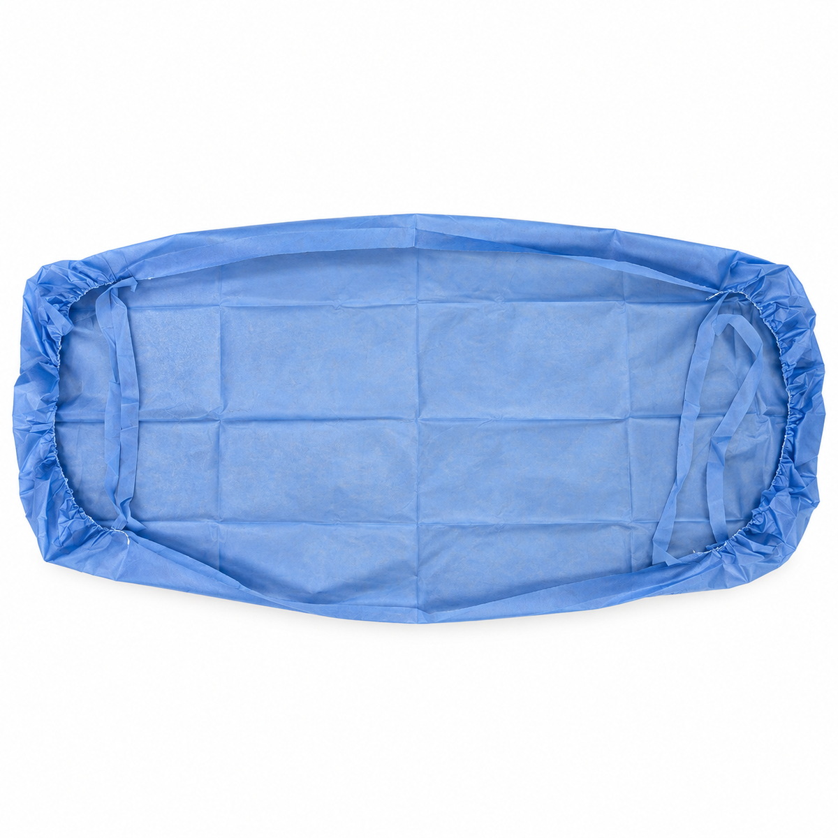 Sábana desechable resortada Allmed color azul para camilla de 2 x 1 m, 25-30 g, paquete de 10 unidades.
