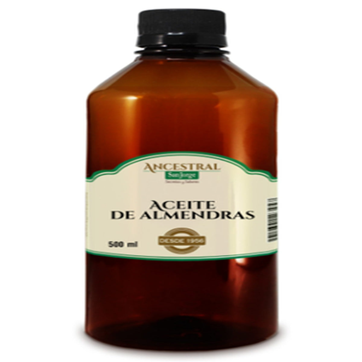 Aceite de Almendras de 500 ml de la marca San Jorge, líquido translúcido color amarillo anaranjado, envase de PET.