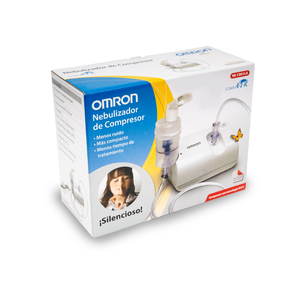 Adulto utilizando el Nebulizador Compresor Omron NE-C801LA durante una terapia respiratoria en casa.