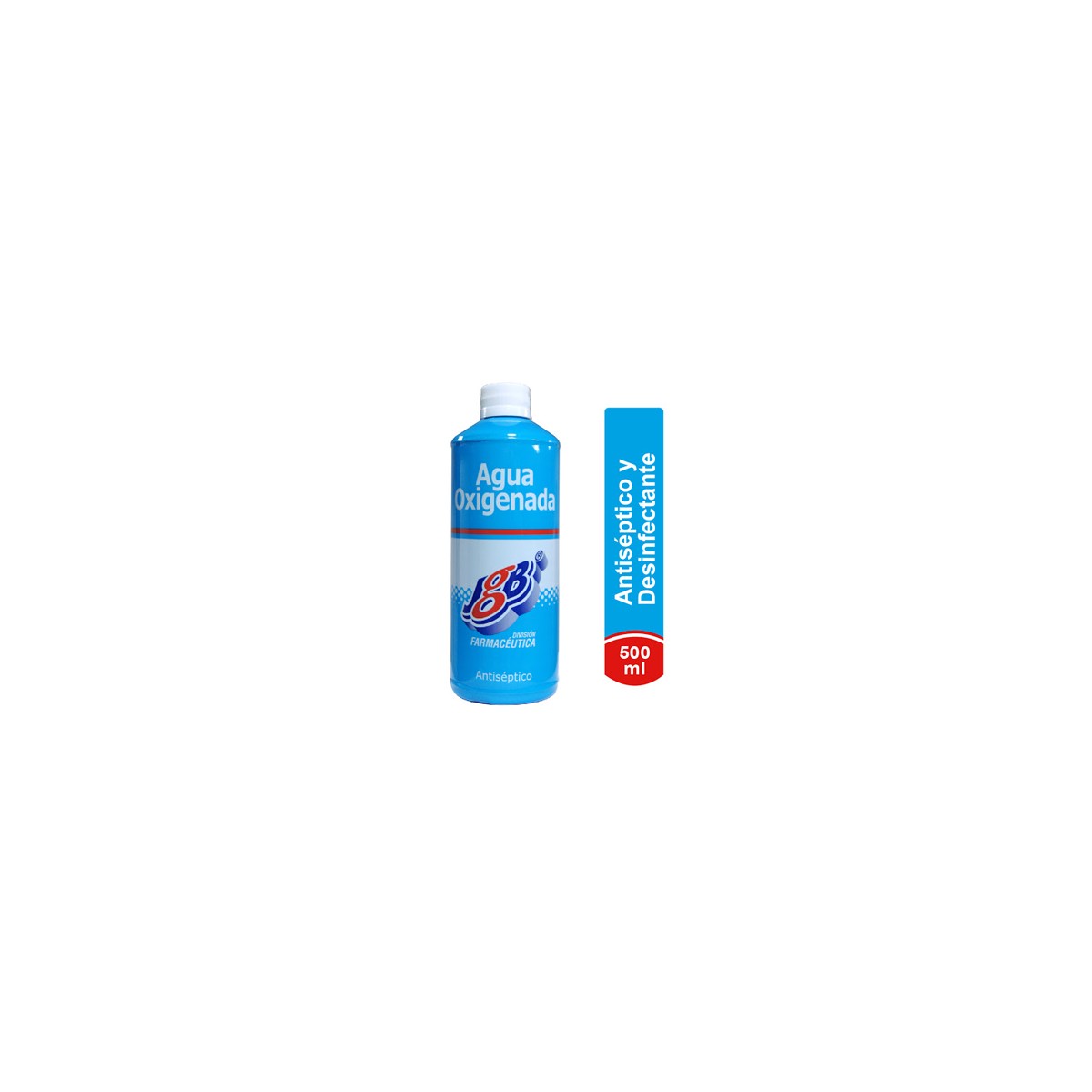 Agua Oxigenada JGB S.A. en frasco plástico blanco de 120 ml, solución antiséptica al 50% para limpieza y desinfección de heridas.