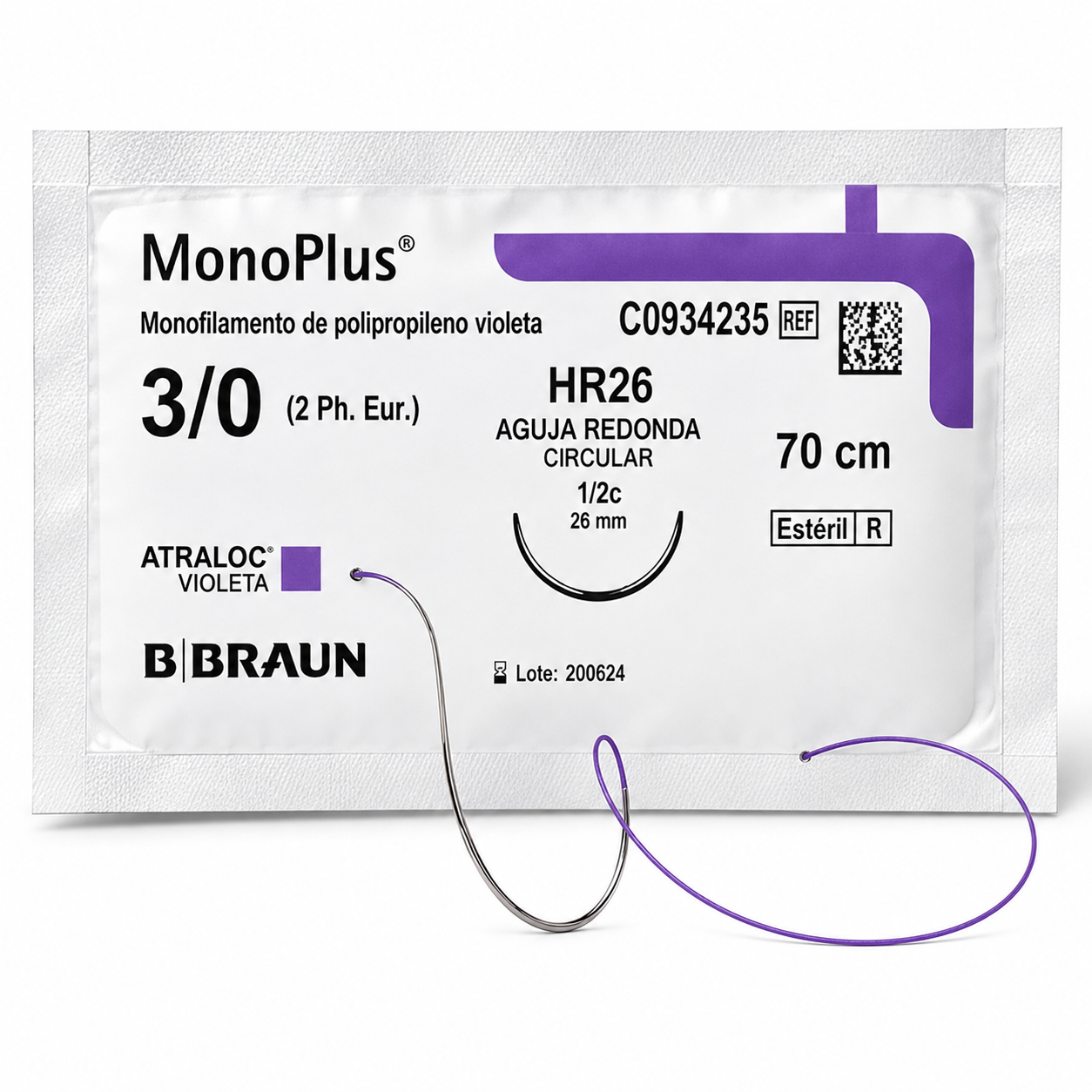 Monoplus Violeta 3/0 HR26 - 70cm Agujas Braun