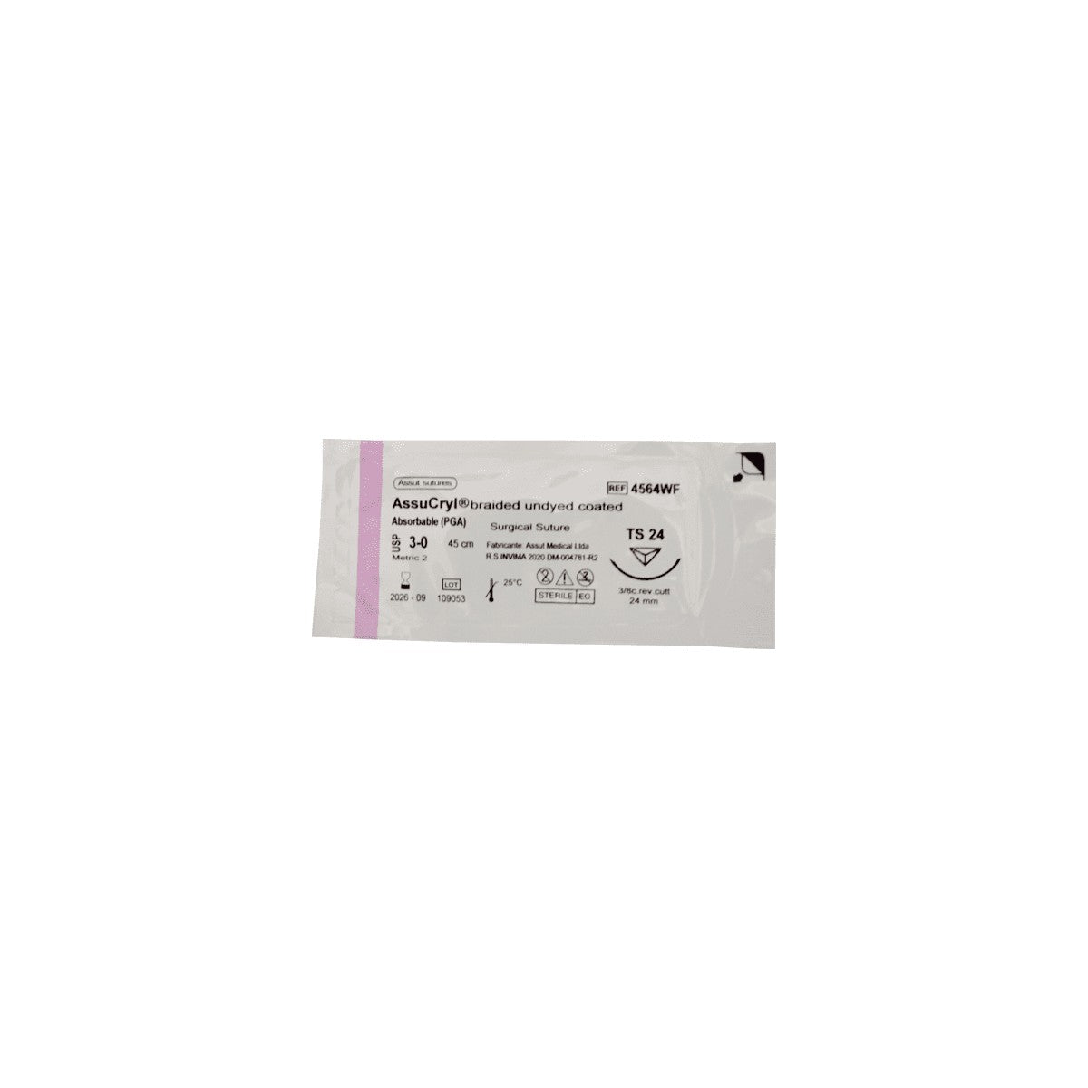 Sutura quirúrgica trenzada ASSUCRYL® de Assut Medical, color violeta, fabricada en ácido poliglicólico, para aproximación de tejidos blandos.