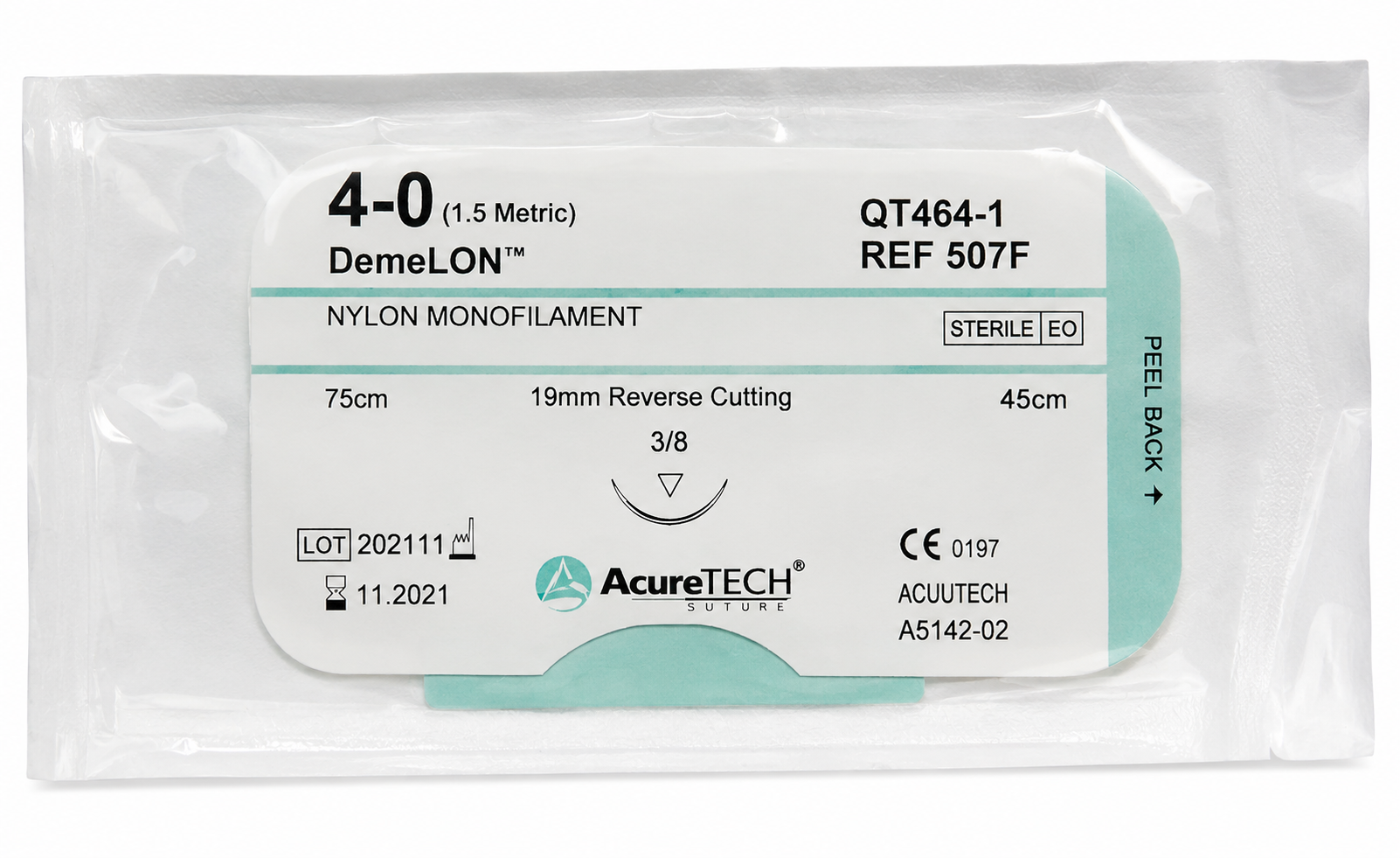 Aguja Cortante Nylon 4/0 19mm Hebra 45cm Ref. 507F