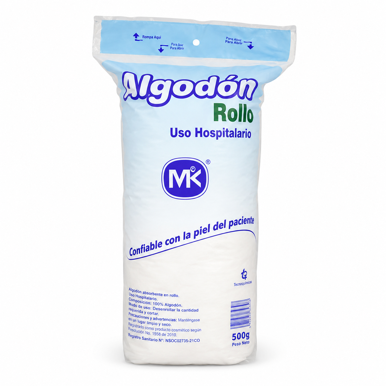 Algodón Hospitalario 500g Rollo MK - Alta Absorción
