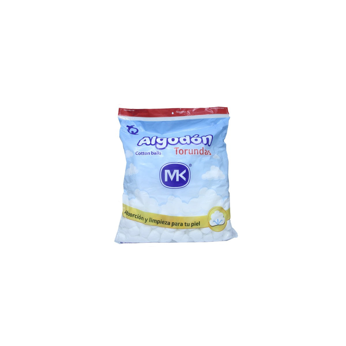 Pomitos MK Algodón Hospitalario 500g, algodón 100% blanco, presentado en bolsa sellada, ideal para uso clínico y cuidado personal.