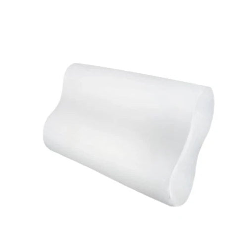 Almohada cervical anatómica Relax Time de 50x30 cm, fabricada en espuma viscoelástica, color blanco, con forma ergonómica para soporte del cuello.