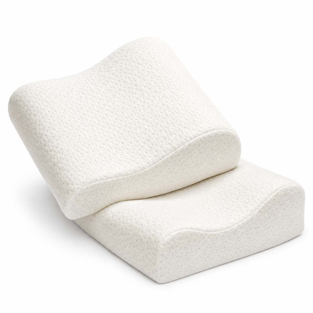 Almohada cervical anatómica Relax Time de 25 x 30 cm, diseñada para brindar soporte y comodidad al cuello durante viajes y momentos de descanso.