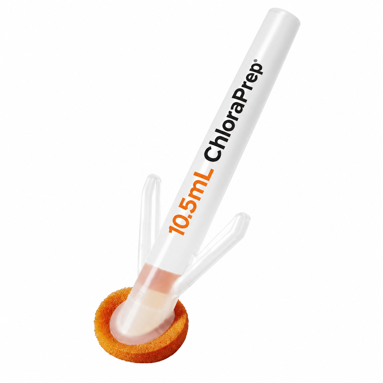 Aplicador Chloraprep 10.5 ml BD con clorhexidina 2% y alcohol 70%, aplicador antiséptico unidosis para preparación y antisepsia de la piel antes de procedimientos médicos.