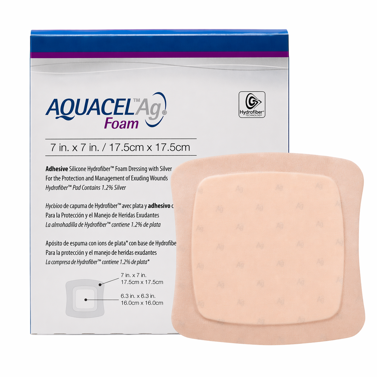 AQUACEL Foam Adhesivo 17,5 x 17,5 cm, apósito estéril de poliuretano con almohadilla multicapa, diseñado para el cuidado de heridas.