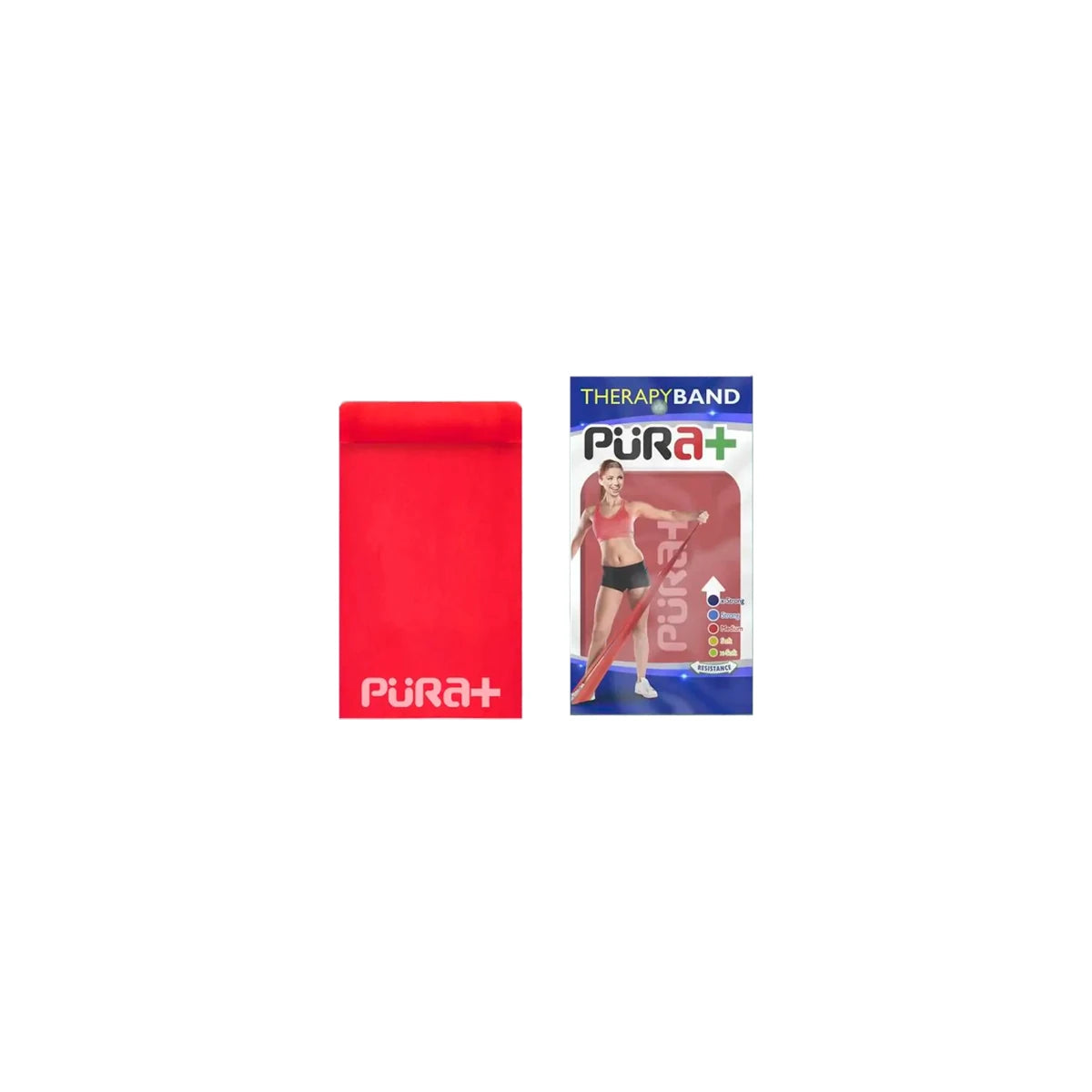 Banda elástica de fisioterapia Regular Roja Pura+, fabricada en látex, ideal para ejercicios de rehabilitación y fortalecimiento.