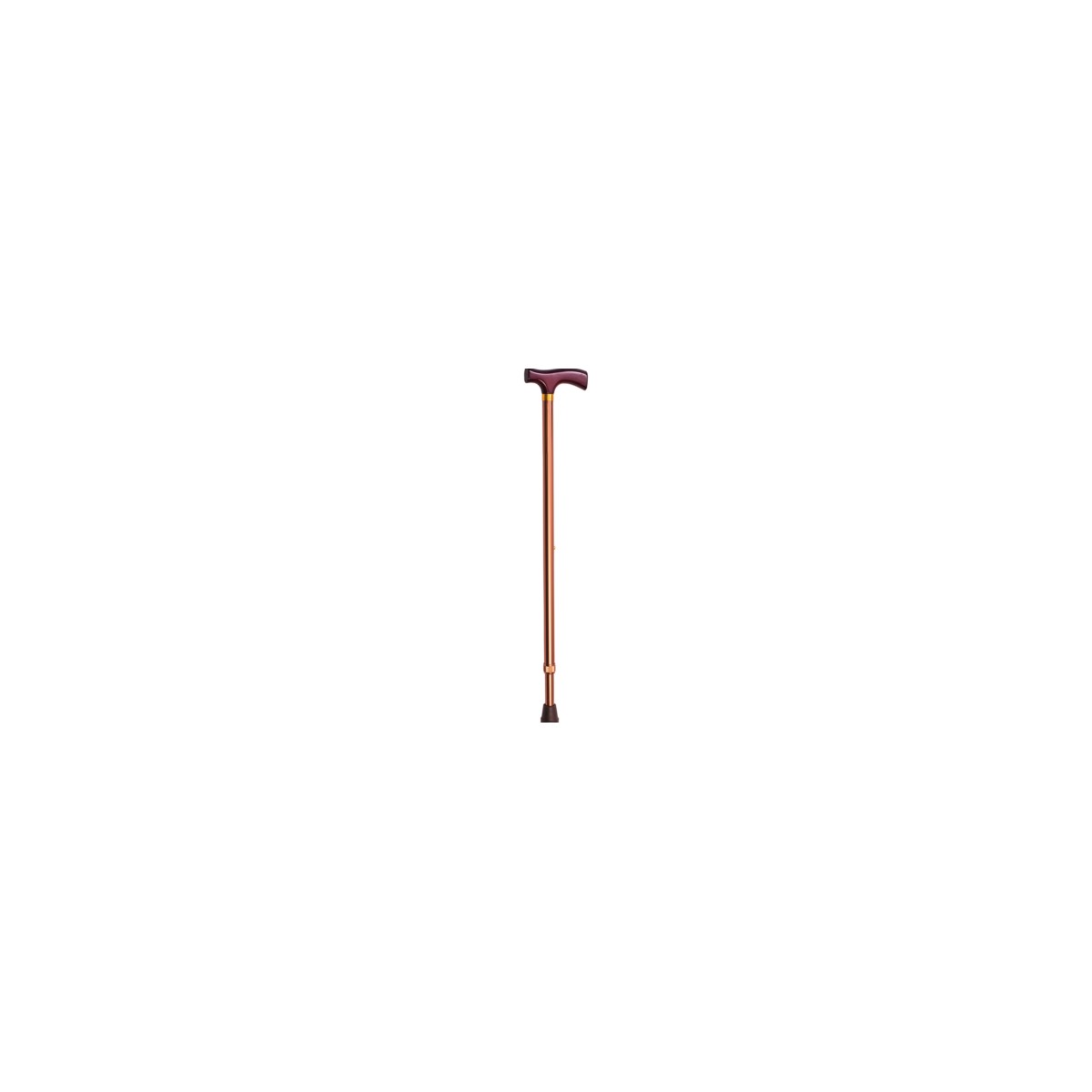 Bastón ergonómico Konfort Plus de aluminio con empuñadura en T de madera y PVC, ajustable de 70 cm a 93 cm, color metálico.