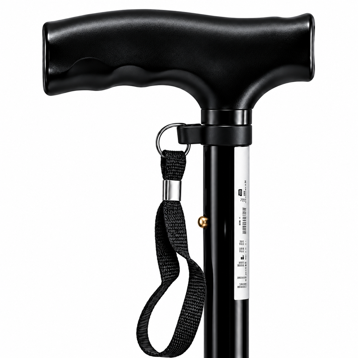 Bastón Konfort Plus plegable de aluminio negro, referencia KP4-76085-20, diseñado para facilitar el desplazamiento y proporcionar soporte.