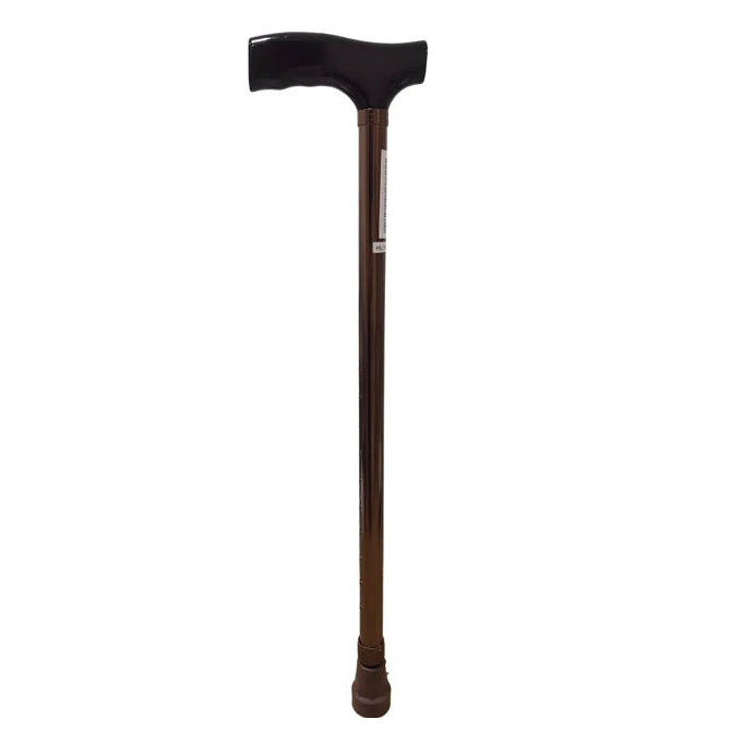 Bastón de madera bronceado FS930L con mango en T, diseño ergonómico y acabado pulido, ideal para soporte y movilidad.