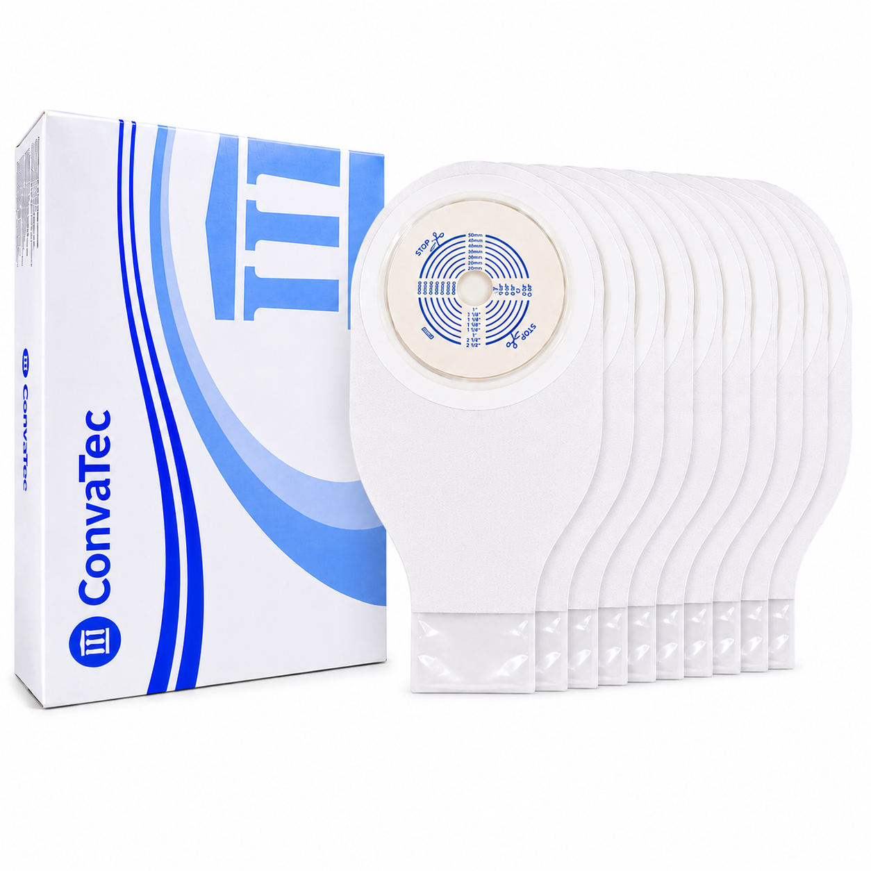 Bolsa Drenable Transparente 100 mm InvisiClose Natura+ Caja x10 Unidades Convatec para ostomía, sistema de drenaje seguro con cierre InvisiClose y ajuste confiable para uso diario.