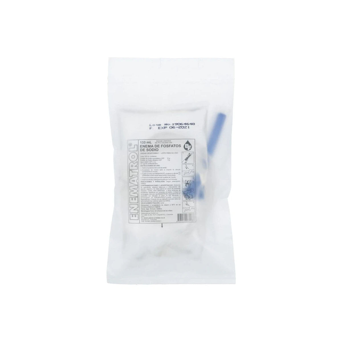 Enematrol Bolsa 133 ML, solución enema para adultos, en envase flexible, color transparente, con tubo de aplicación incluido.