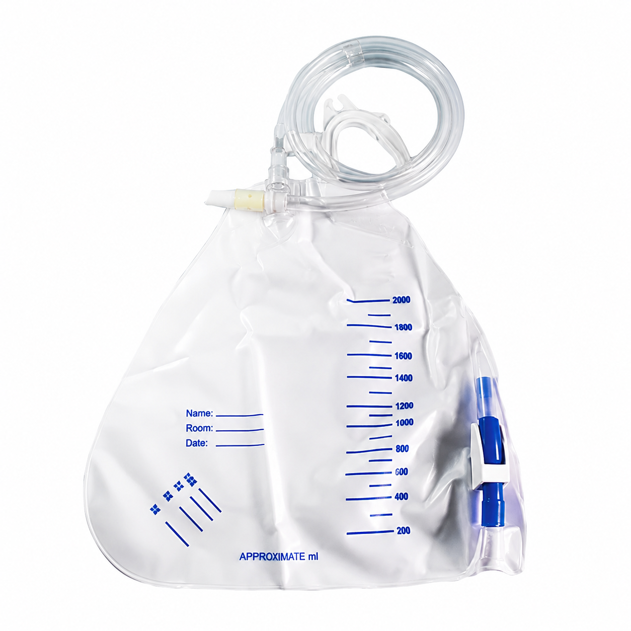 Bolsa recolectora de orina adulto LifeCare 2000 ml con escala graduada y sistema de drenaje para recolección urinaria