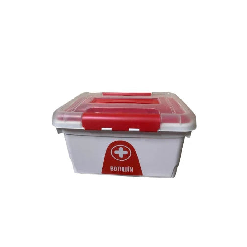 Botiquín plástico de 10 litros de Plastionce, color blanco, con tapa hermética y asas para fácil transporte.