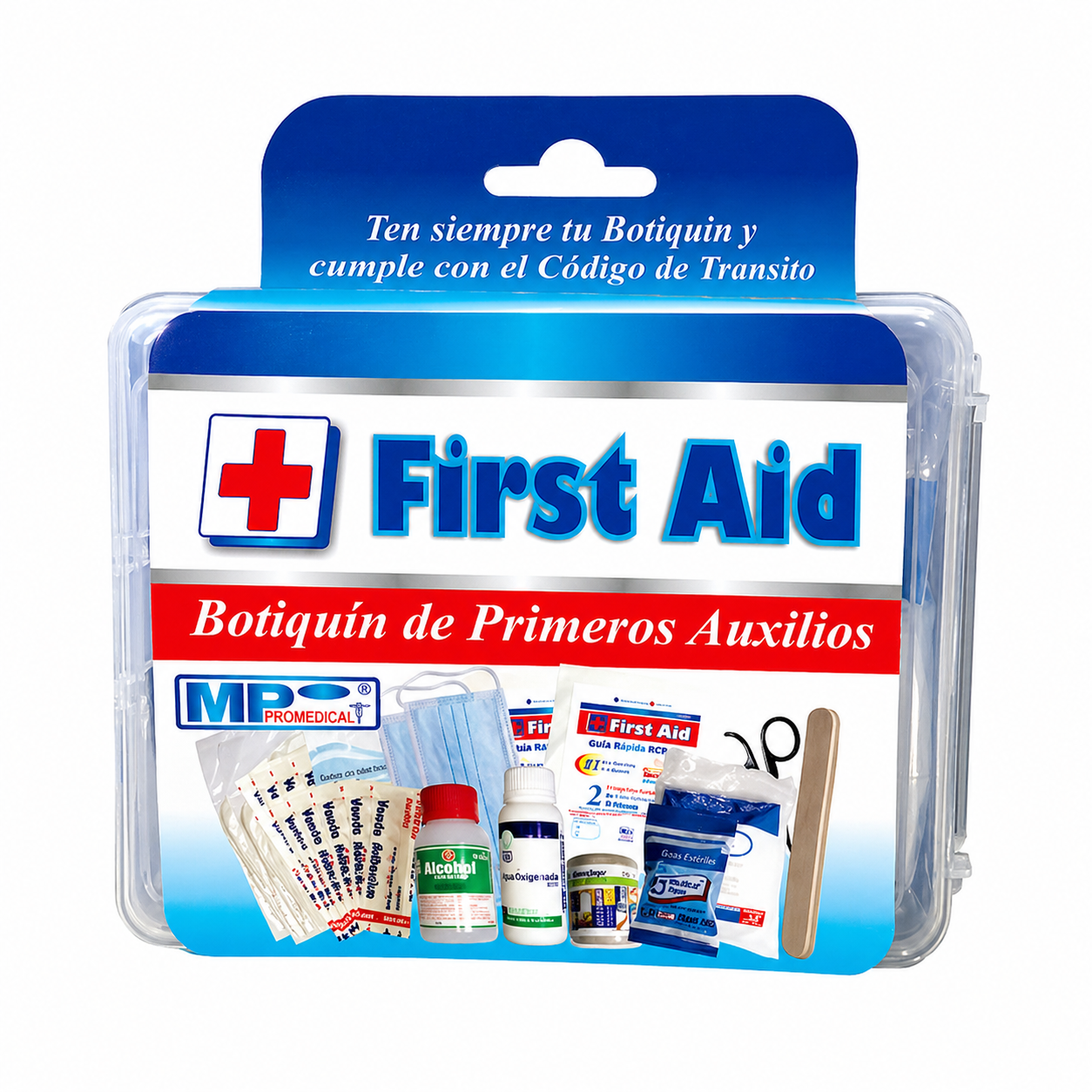Botiquín de primeros auxilios MP Promedical azul 30x20 cm con insumos médicos básicos para emergencias