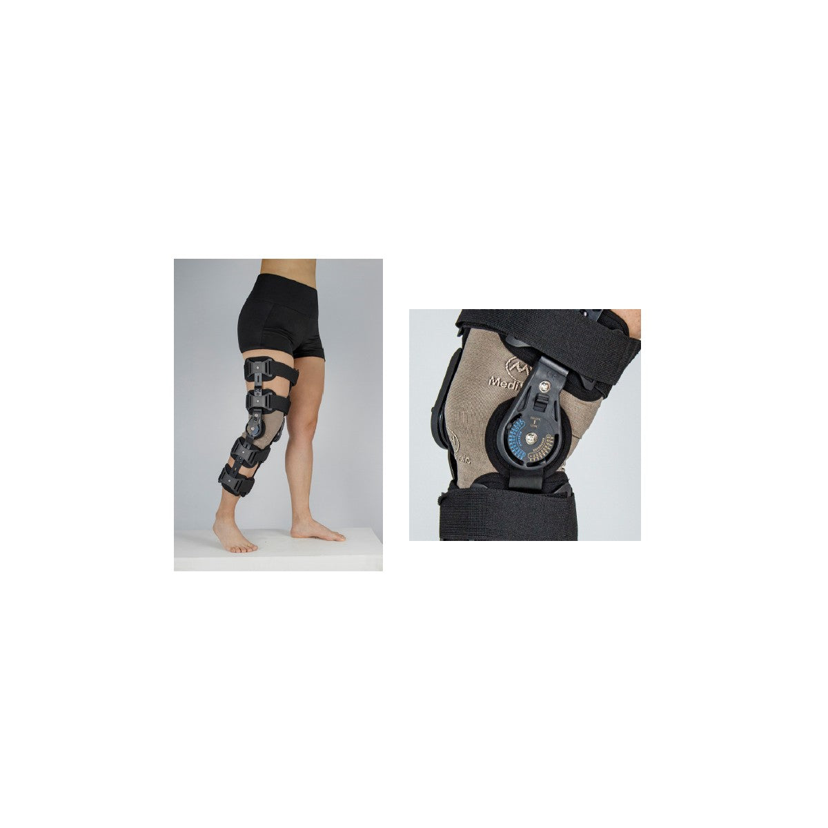 Brace postoperatorio para rodilla Medivaric, talla única, color negro, diseñado para inmovilizar y proteger la articulación.