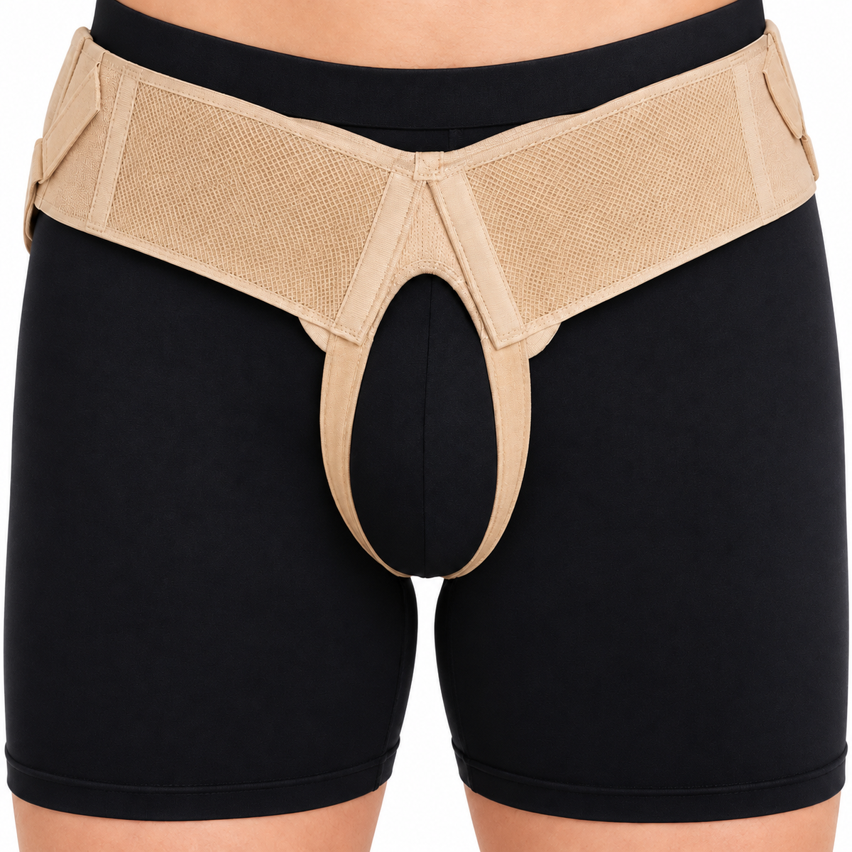 Braguero inguinal Tecnomed color habano, talla S, referencia 830500425040, diseñado para brindar soporte, sujeción y comodidad en la zona inguinal.