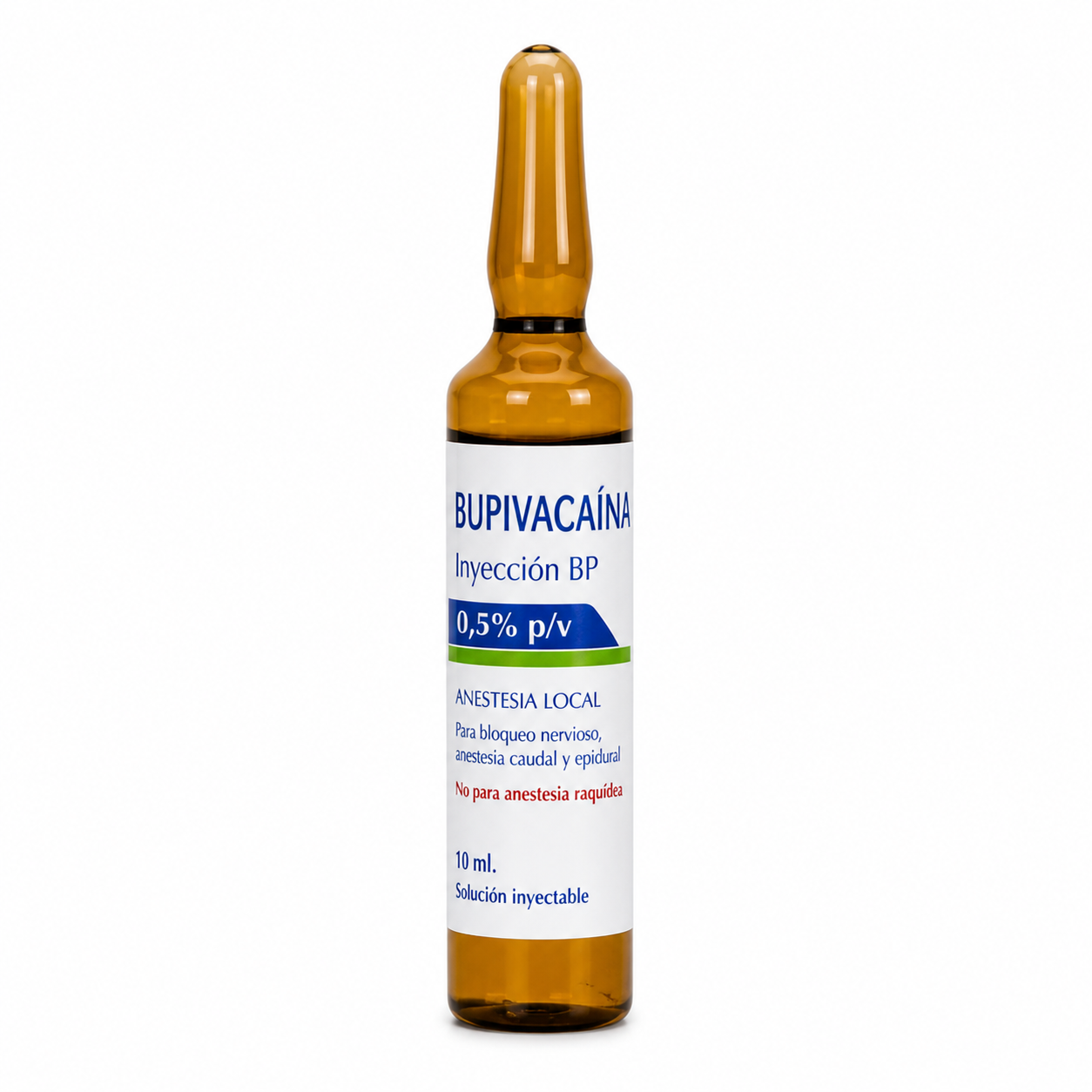 Ampolla de Bupivacaína Clorhidrato 0.5% 50 mg/10 ml Sicmafarma para anestesia local uso clínico