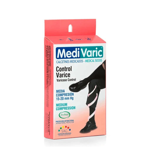 Calcetín de compresión media Medivaric, color negro, talla S, referencia 3323p0104, diseñado para mejorar la circulación.