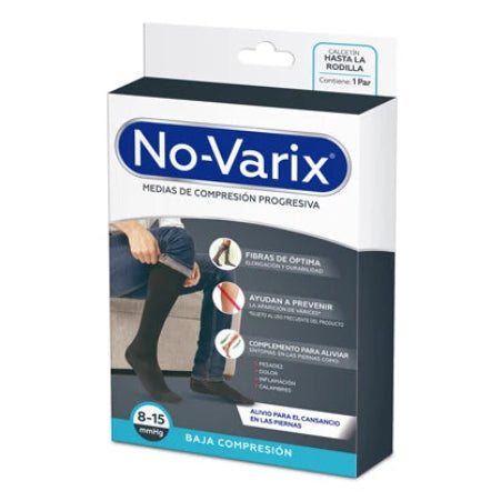 Calcetín compresivo para hombre de la marca Novarix, modelo S, color blanco, con compresión de 8-15 mmHg, diseñado para mejorar la circulación.