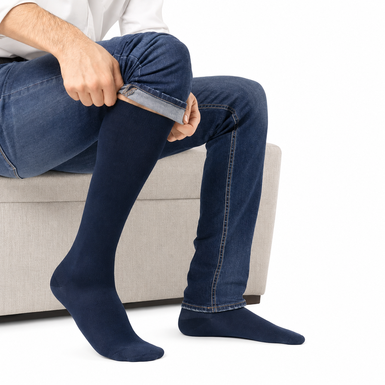 Calcetín de compresión para hombre en algodón, 15-20 mmHg, talla S color azul, referencia 10104122.