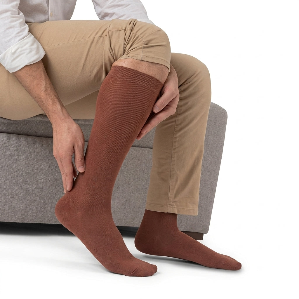 Calcetín No-Varix medio AJ color Brown, talla Large, referencia 1010-6635, diseñado para brindar compresión y comodidad en las piernas.