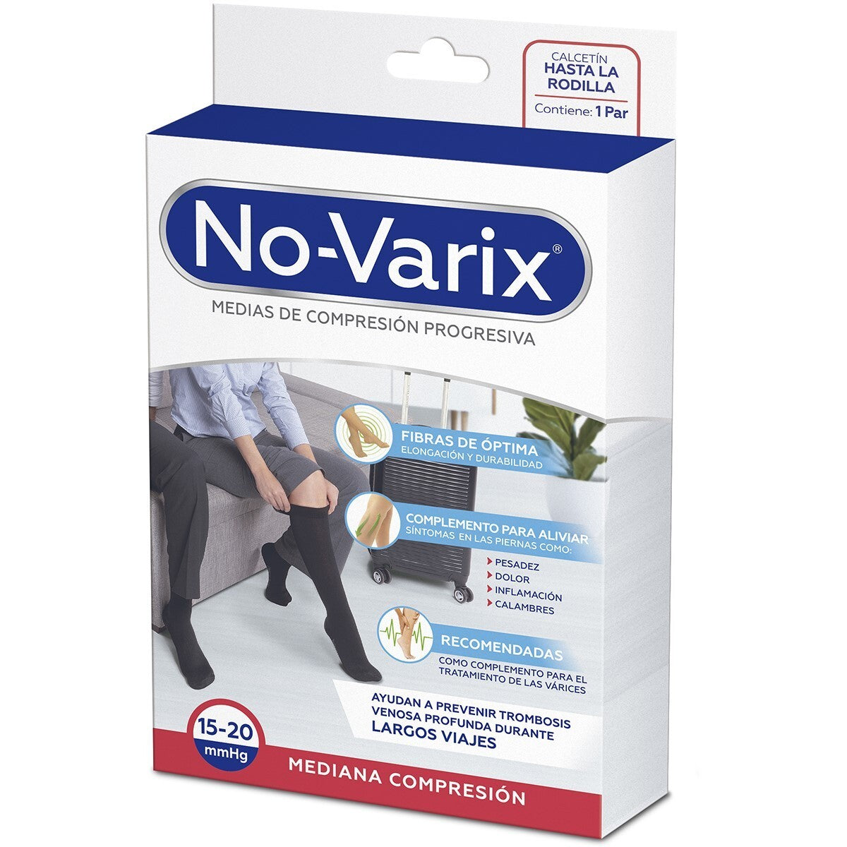 Calcetín unisex de compresión 15-20 mmHg, color negro, talla T/M, diseñado para viajes, fabricado por No-Varix.