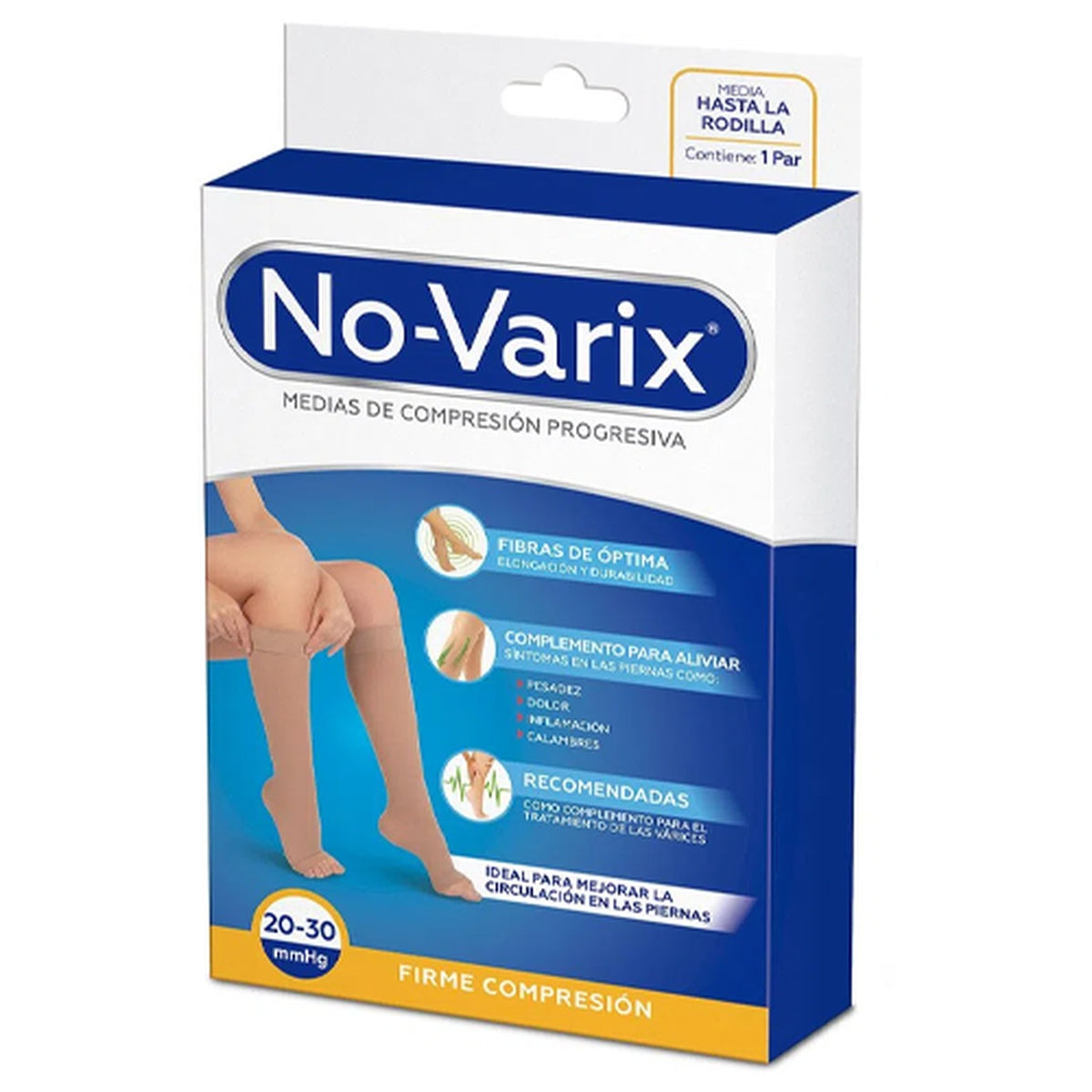 Medias de compresión progresiva NV-X, puntera abierta, color beige, talla S, 20-30 mmHg, fabricadas en 80% nailon y 20% elastano.