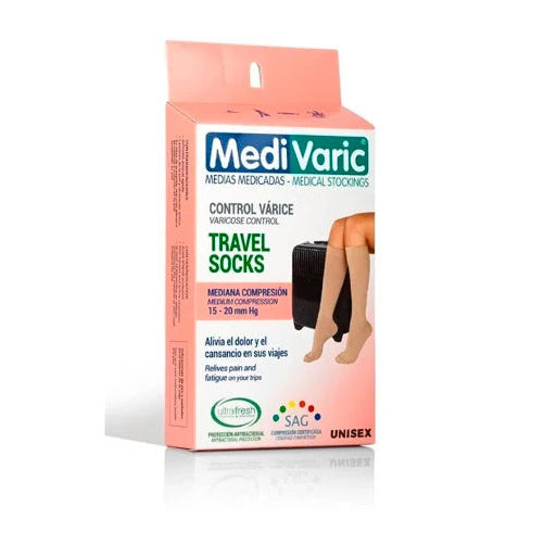 Medivaric Travel Socks Unisex T-S Beige, referencia 5323P0108, calcetines de compresión en color beige, diseñados para viajes.