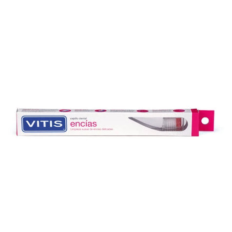 Cepillo dental VITIS Encías, referencia 2969, con cerdas suaves y mango ergonómico, diseñado para el cuidado de encías sensibles.