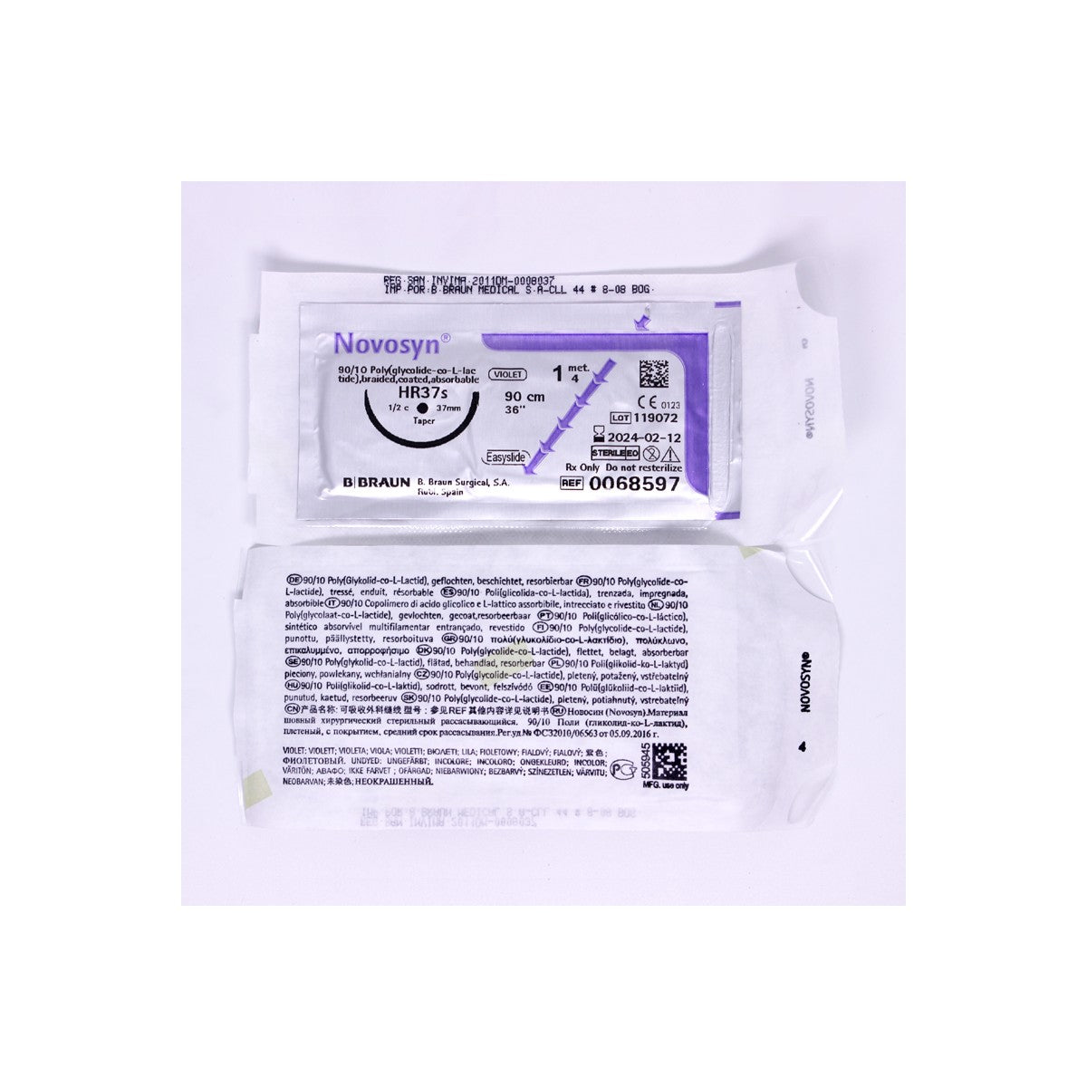 Cinta adhesiva premium Novosyn Violeta, modelo HR37S, de 90 cm de longitud, con acabado brillante y color violeta.
