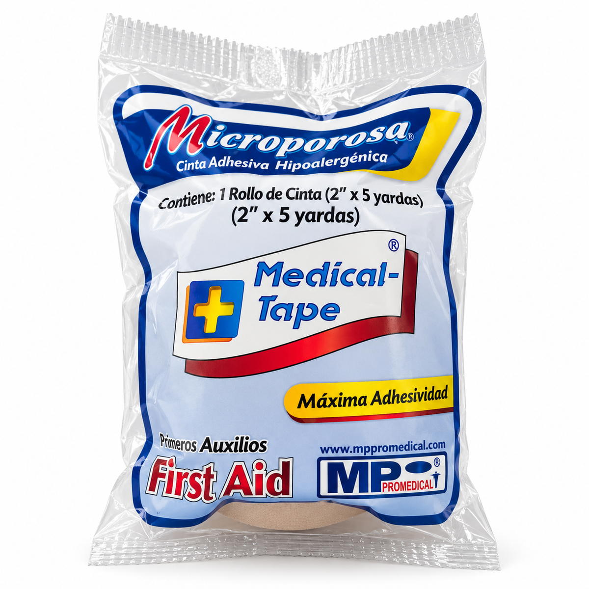 Cinta médica Microporo color piel de 2 pulgadas x 5 yardas, con alta adhesividad para fijación de apósitos y uso médico.