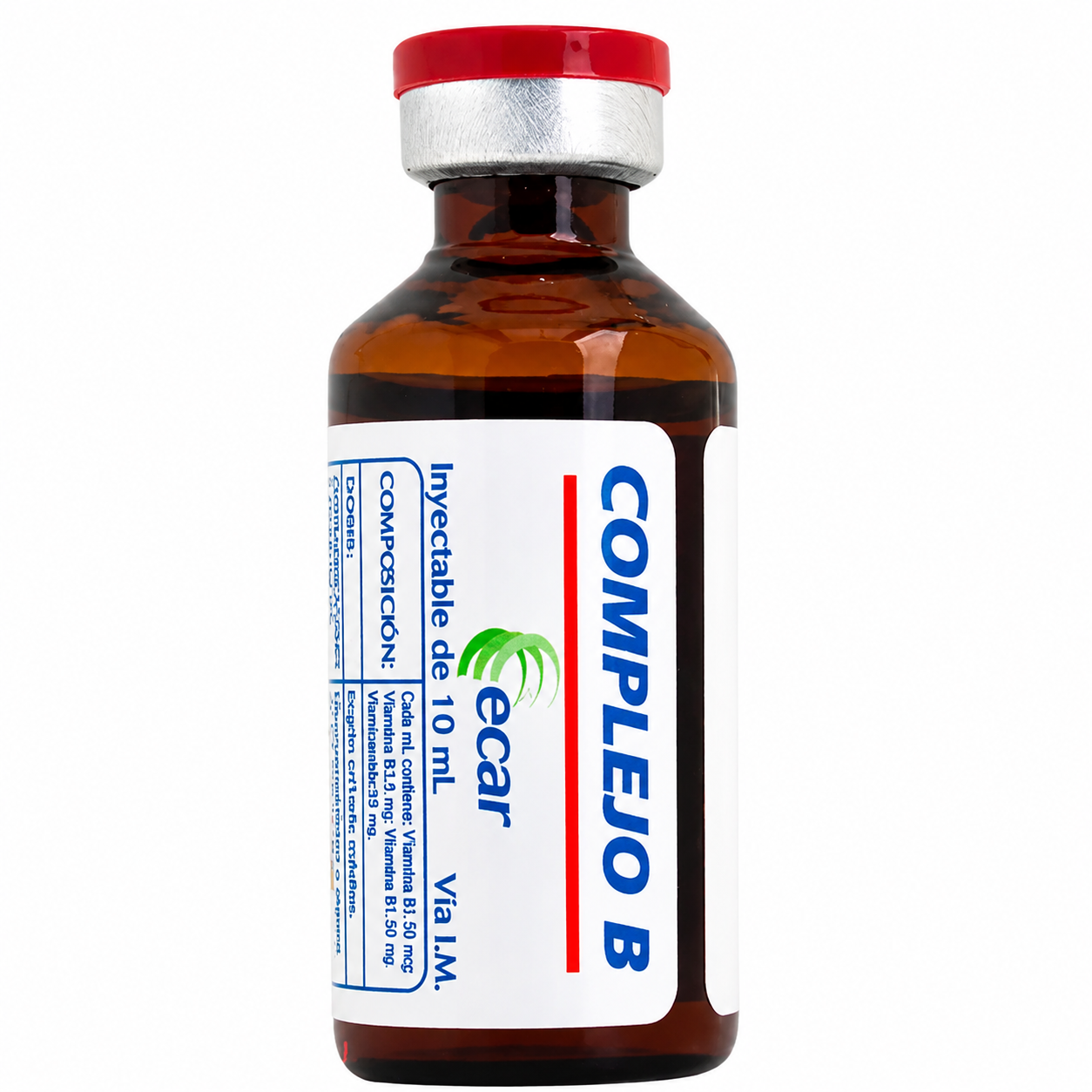 Complejo B Inyectable 10 ml ECAR suplemento energético en frasco ámpula para apoyo nutricional y aporte de vitaminas del complejo B.