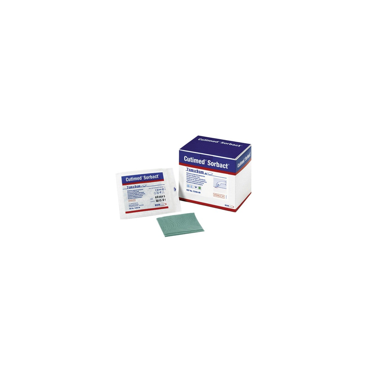 Compresa Cutimed Sorbact de 7x9 cm, antibacteriana, con superficie suave y material no tejido, ideal para heridas.