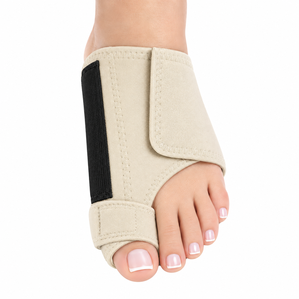 Corrector de juanete en neopreno para adulto, pie derecho, referencia KM400, diseñado para brindar soporte y comodidad.