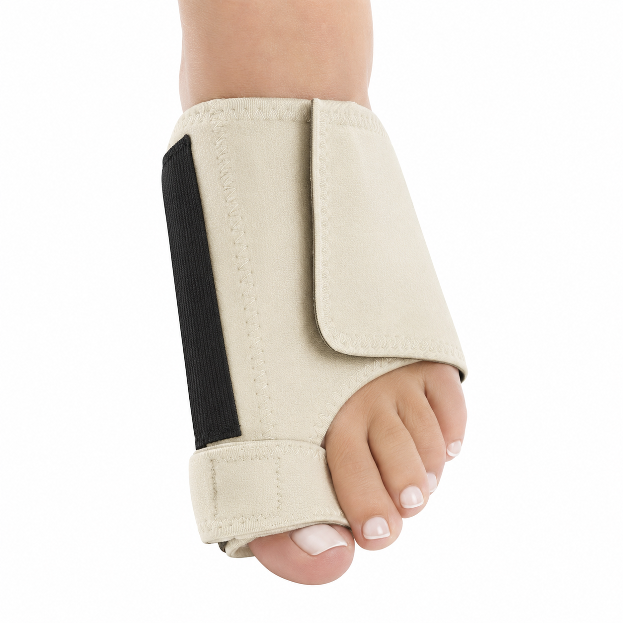 Corrector de juanete en neopreno para adulto, pie izquierdo, referencia KM401, diseñado para brindar soporte y comodidad.