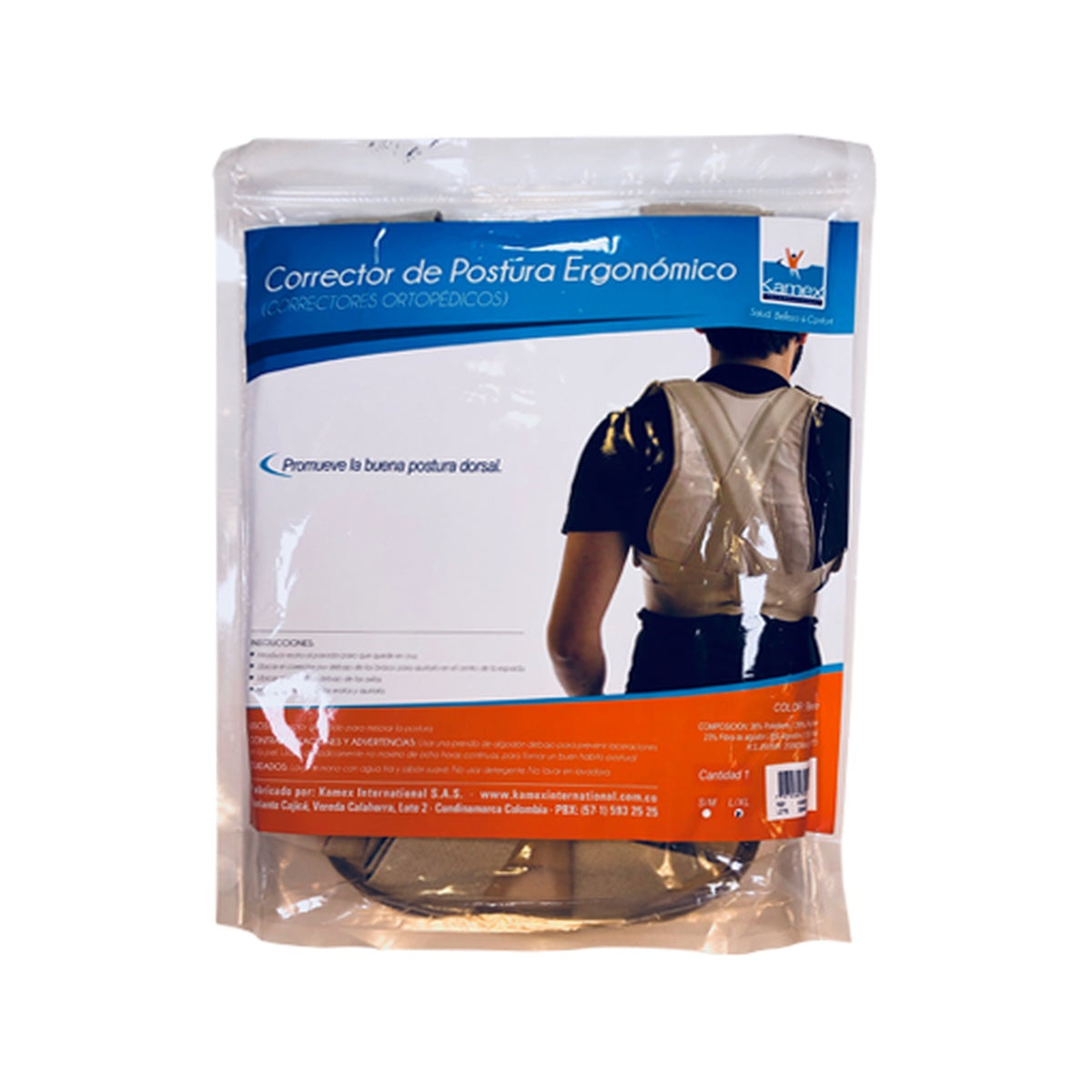 Corrector de postura ergonómico KM902, en color negro, con soporte torácico y reatas en forma de ocho, diseñado para mejorar la postura.