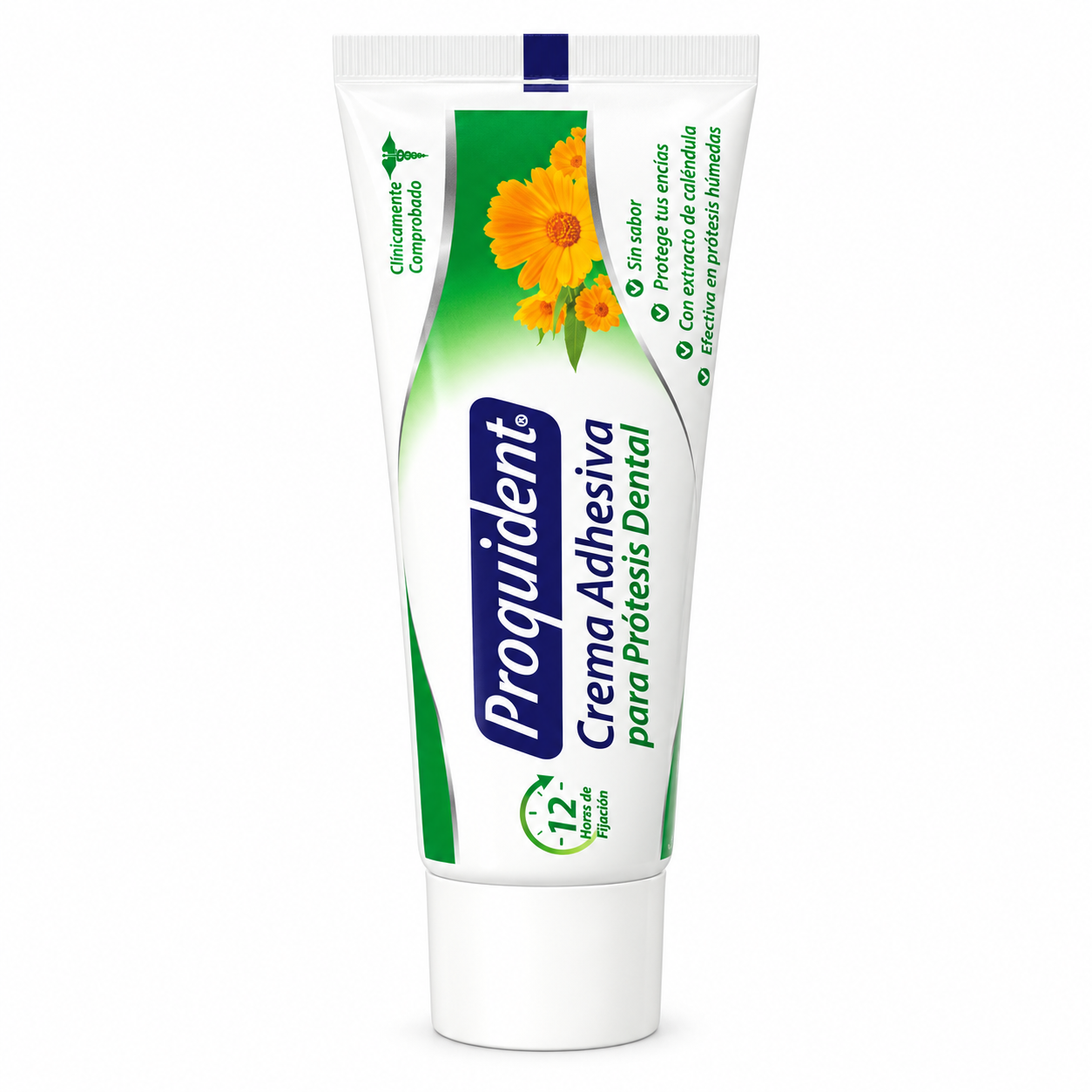 Crema adhesiva para prótesis dental Proquident sin sabor, presentación de 40 g, diseñada para brindar fijación y comodidad durante el uso.