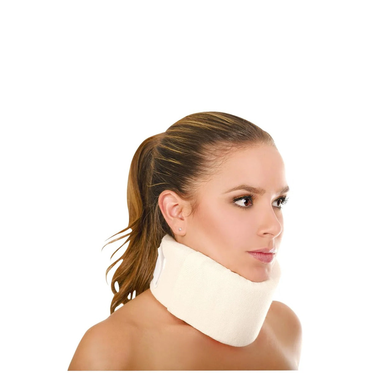 Collar Thomas pediátrico KM002, dispositivo médico de soporte cervical, fabricado en poliéster y algodón, con diseño anatómico y forro intercambiable.