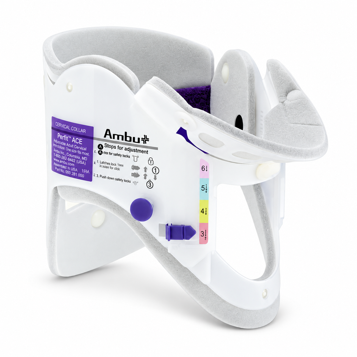 Cuello inmovilizador cervical Ambu para adulto, referencia 002810001, diseñado para brindar soporte, estabilidad e inmovilización en la zona cervical.