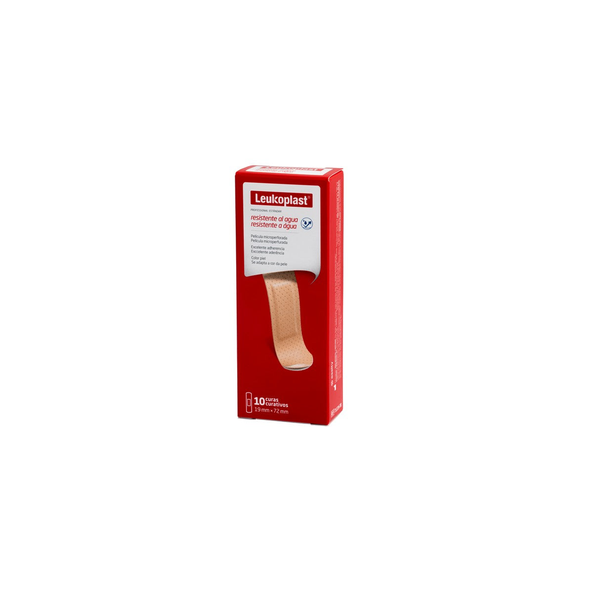 Curas Leukoplast Estándar Color Piel, caja de 10 unidades, vendajes adhesivos de color piel, ideales para cubrir heridas.