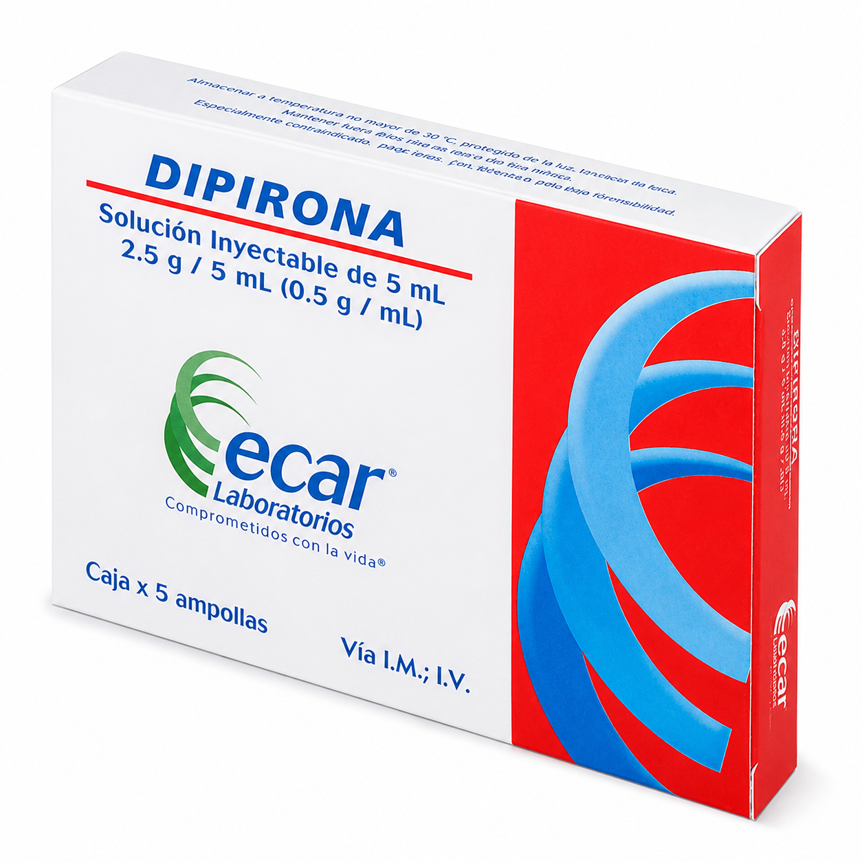 Dipirona 2.5 g / 5 ml Ecar caja x 5 ampollas solución inyectable para administración intramuscular e intravenosa