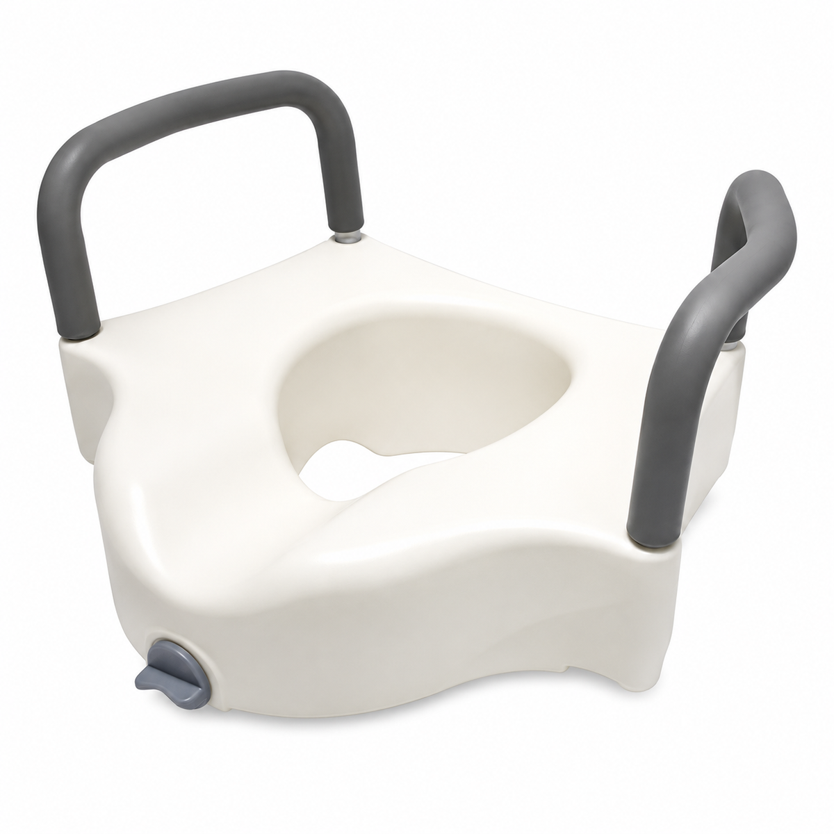 Eleva sanitario Konfort Plus con seguro y apoyabrazos, referencia KP3-67034, diseñado para brindar mayor altura, estabilidad y apoyo durante el uso del sanitario.